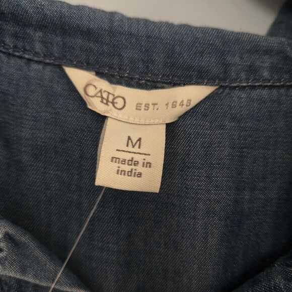 NWT Cato Midi Dress with Belt & Pockets Size M Tiered Skirt chambray-denim-look - Picture 3 of 10